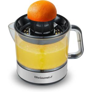 imageElite Gourmet ETS740 BPAFree Electric Citrus Juicer with 2 Cones Compact Large Volume Pulp Control Oranges Lemons Limes Grapefruits with Easy Pour Spout 12L BlackStainless Steel24 ounce