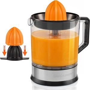 imageElite Gourmet ETS740 BPAFree Electric Citrus Juicer with 2 Cones Compact Large Volume Pulp Control Oranges Lemons Limes Grapefruits with Easy Pour Spout 12L BlackStainless Steel40 ounce