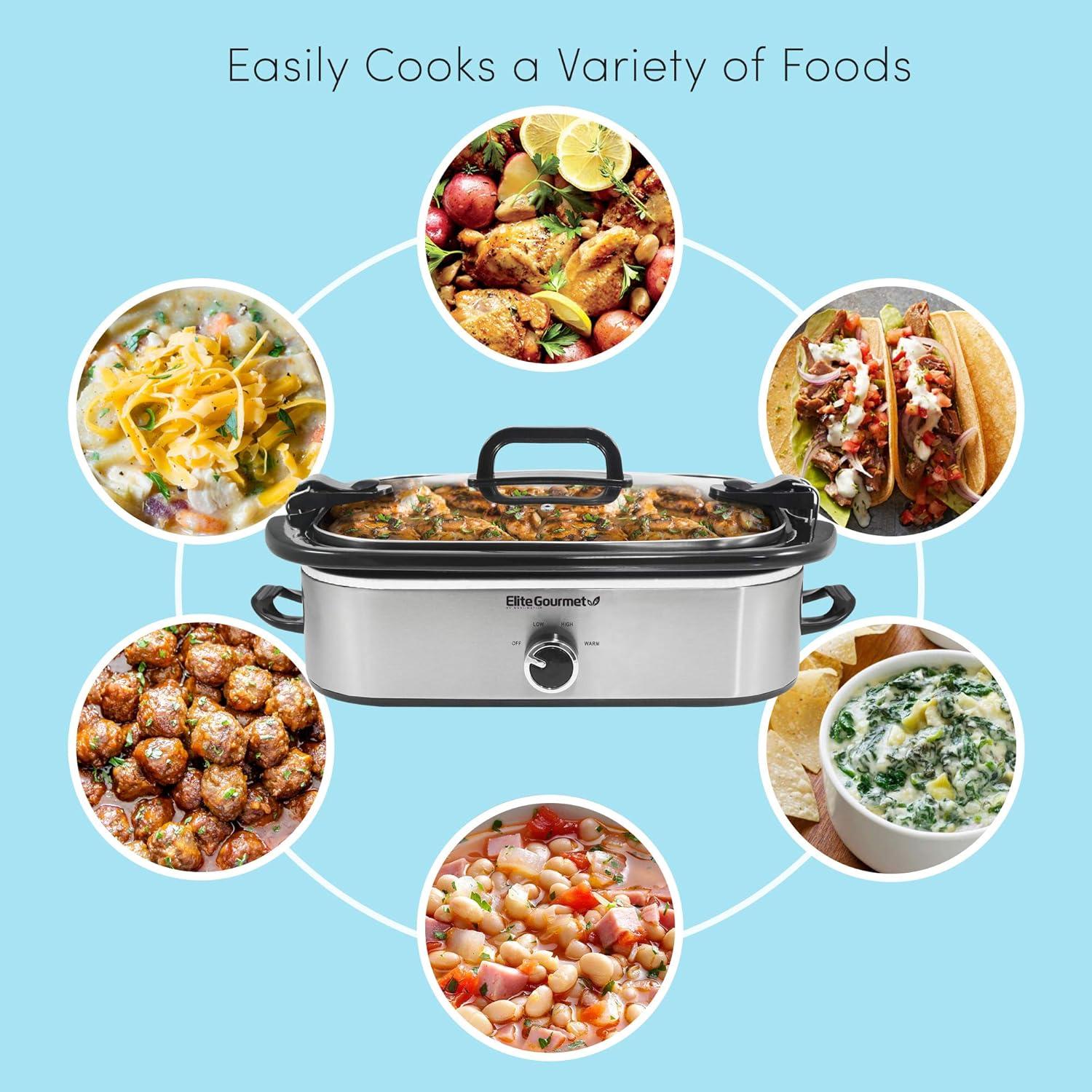 imageElite Gourmet MST5240SS Crock Slow Cooker Locking Lid Adjustable Temperature Keep Warm Oven ampamp DishwasherSafe Casserole Pan 35Qt Capacity Stainless SteelStainless Steel