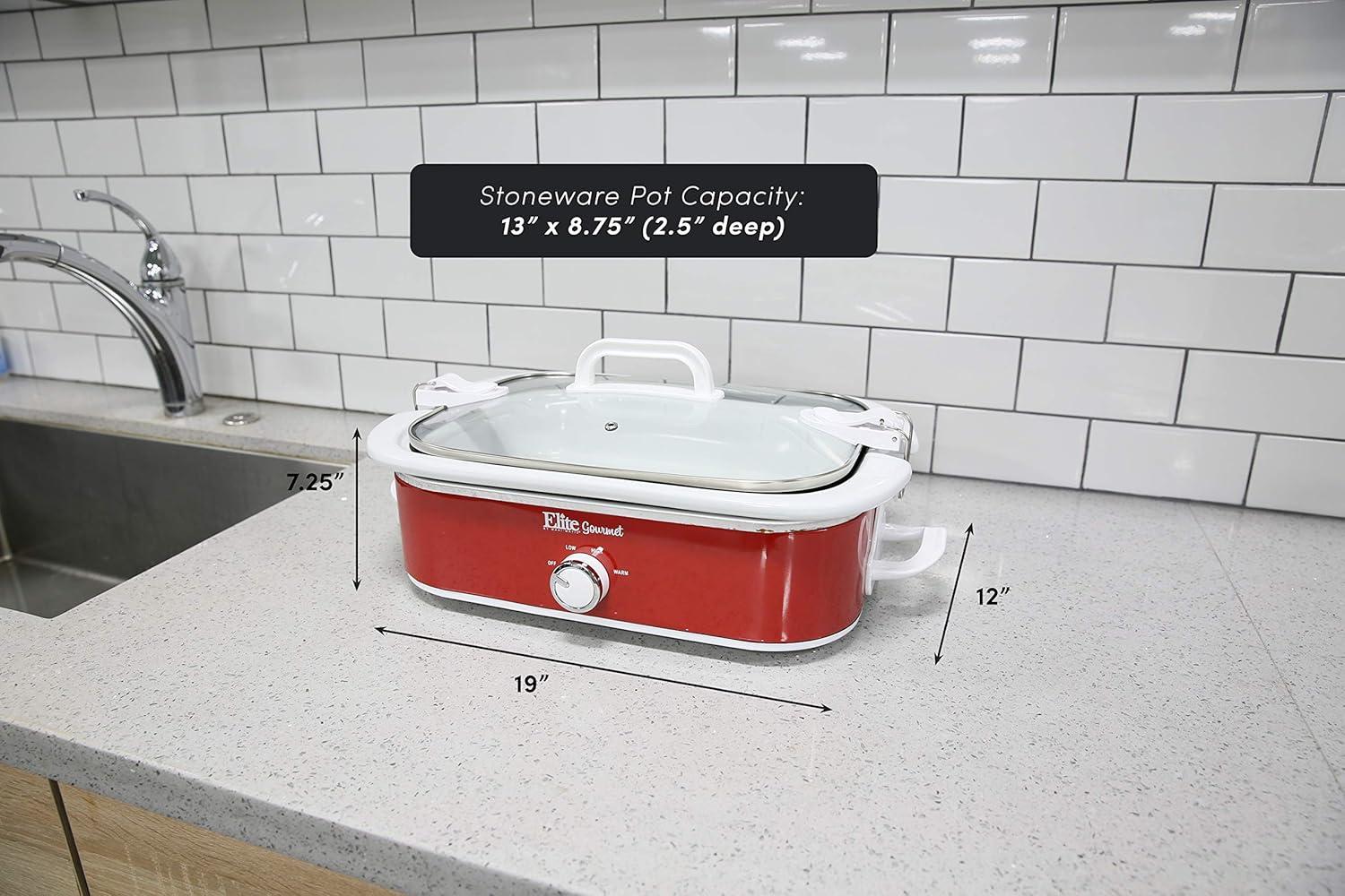 imageElite Gourmet MST5240SS Crock Slow Cooker Locking Lid Adjustable Temperature Keep Warm Oven ampamp DishwasherSafe Casserole Pan 35Qt Capacity Stainless SteelRed