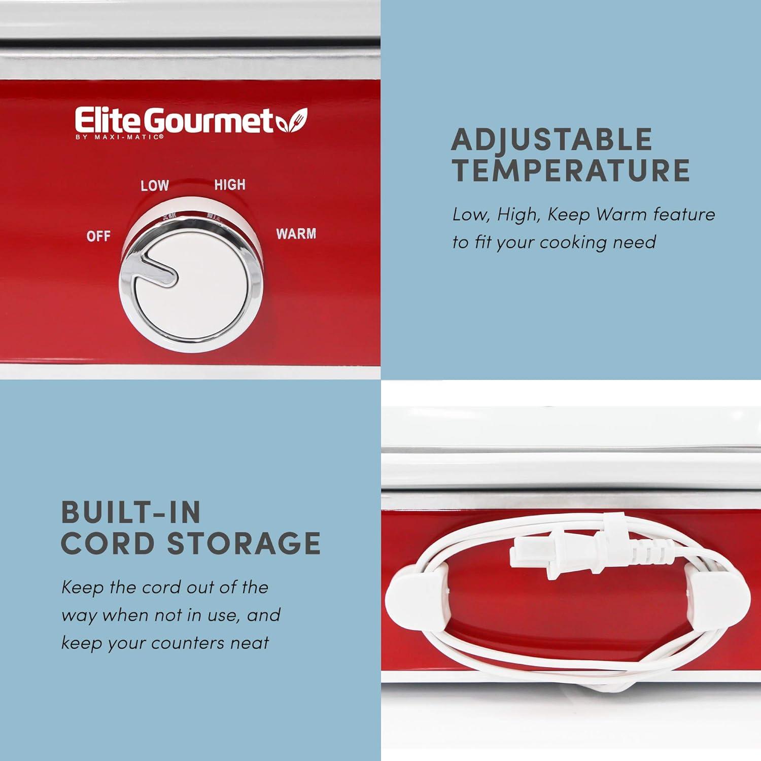 imageElite Gourmet MST5240SS Crock Slow Cooker Locking Lid Adjustable Temperature Keep Warm Oven ampamp DishwasherSafe Casserole Pan 35Qt Capacity Stainless SteelRed
