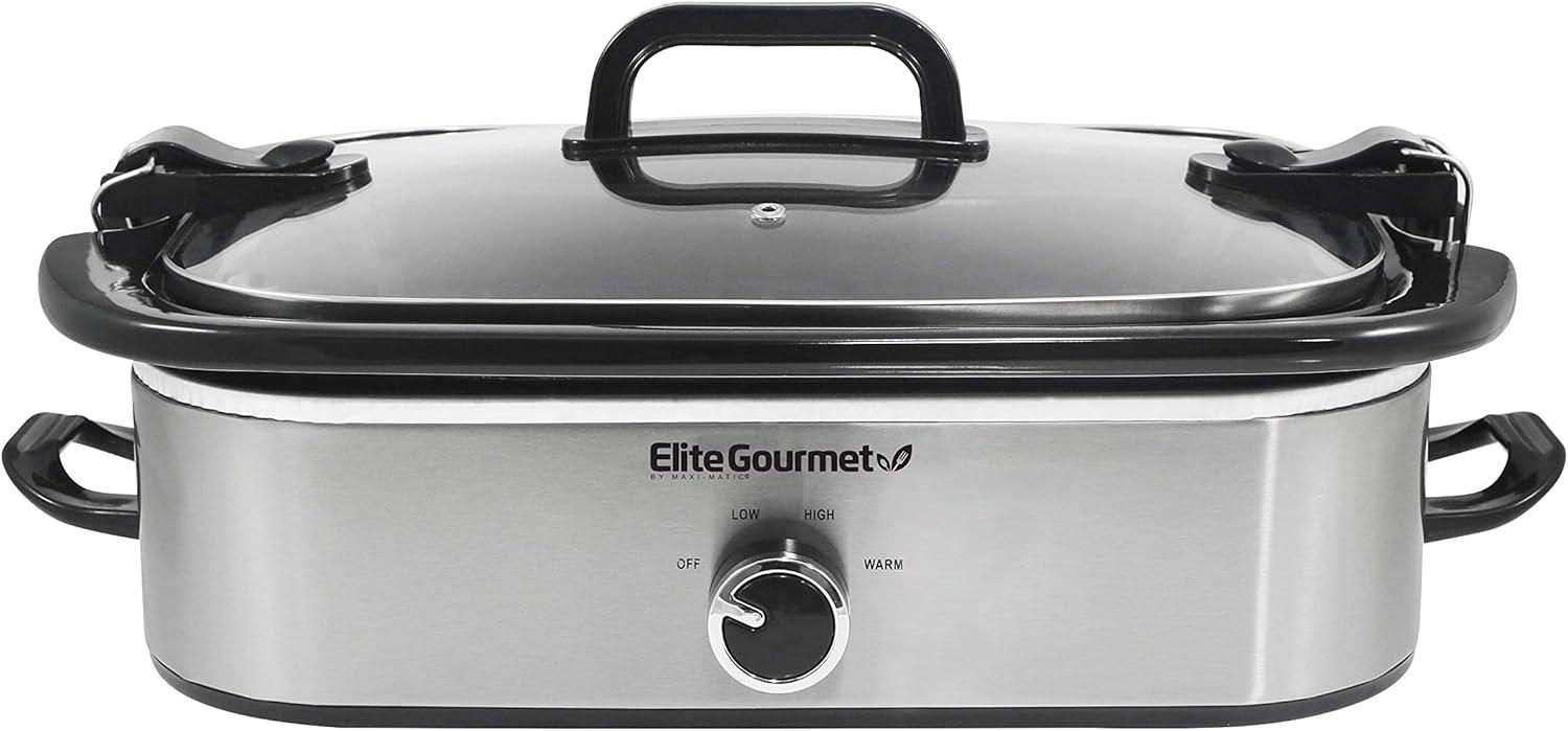 imageElite Gourmet MST5240SS Crock Slow Cooker Locking Lid Adjustable Temperature Keep Warm Oven ampamp DishwasherSafe Casserole Pan 35Qt Capacity Stainless SteelStainless Steel