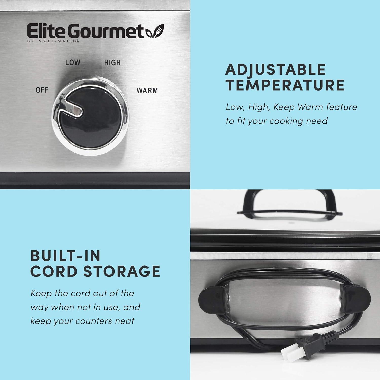 imageElite Gourmet MST5240SS Crock Slow Cooker Locking Lid Adjustable Temperature Keep Warm Oven ampamp DishwasherSafe Casserole Pan 35Qt Capacity Stainless SteelStainless Steel