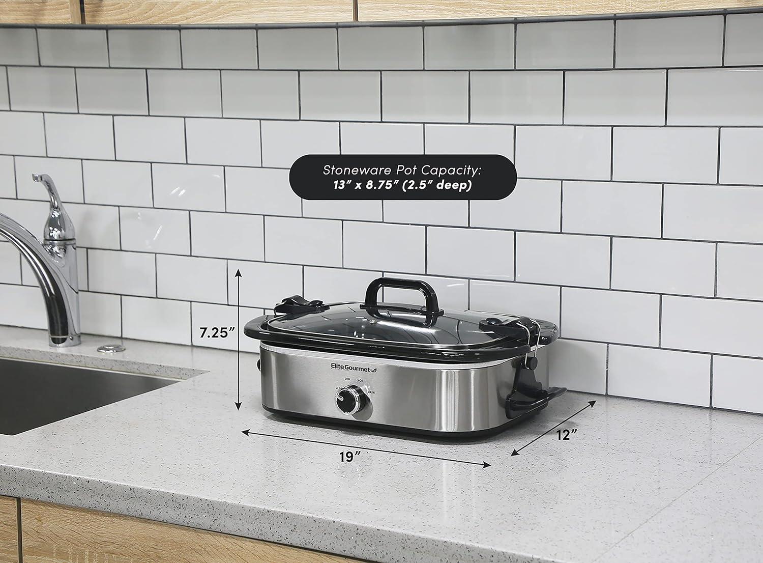imageElite Gourmet MST5240SS Crock Slow Cooker Locking Lid Adjustable Temperature Keep Warm Oven ampamp DishwasherSafe Casserole Pan 35Qt Capacity Stainless SteelStainless Steel