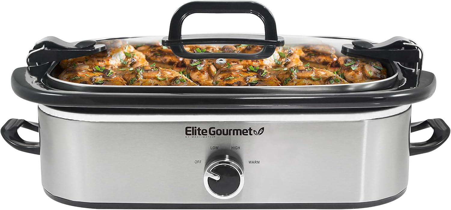 imageElite Gourmet MST5240SS Crock Slow Cooker Locking Lid Adjustable Temperature Keep Warm Oven ampamp DishwasherSafe Casserole Pan 35Qt Capacity Stainless SteelStainless Steel