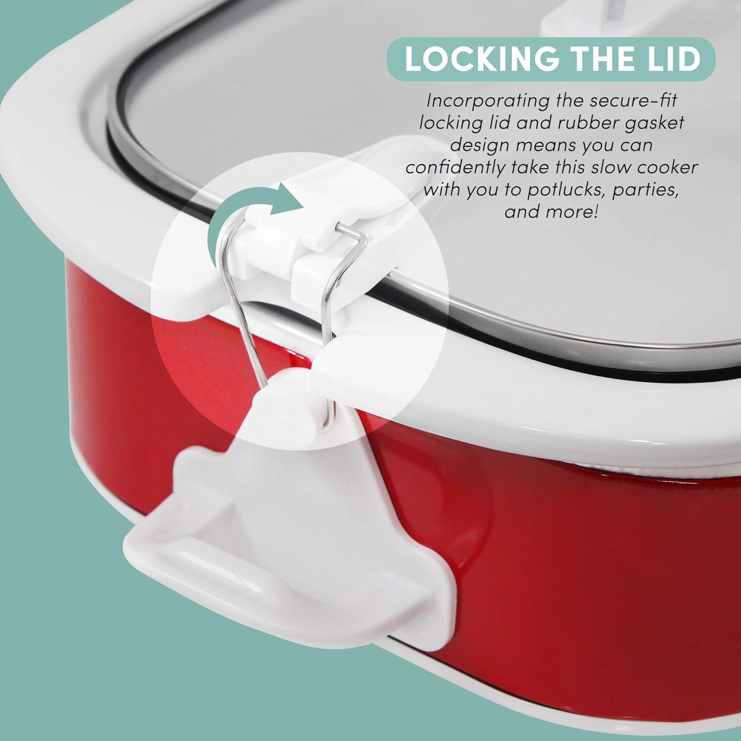imageElite Gourmet MST5240SS Crock Slow Cooker Locking Lid Adjustable Temperature Keep Warm Oven ampamp DishwasherSafe Casserole Pan 35Qt Capacity Stainless SteelRed