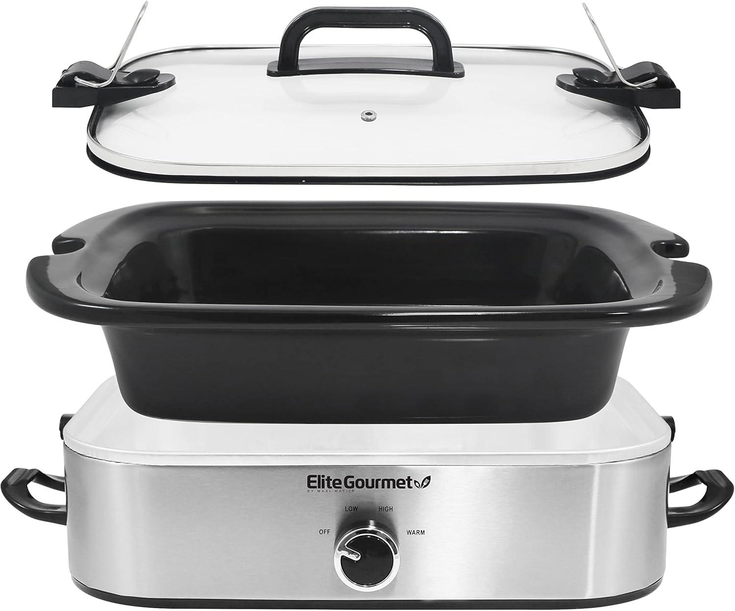 imageElite Gourmet MST5240SS Crock Slow Cooker Locking Lid Adjustable Temperature Keep Warm Oven ampamp DishwasherSafe Casserole Pan 35Qt Capacity Stainless SteelStainless Steel