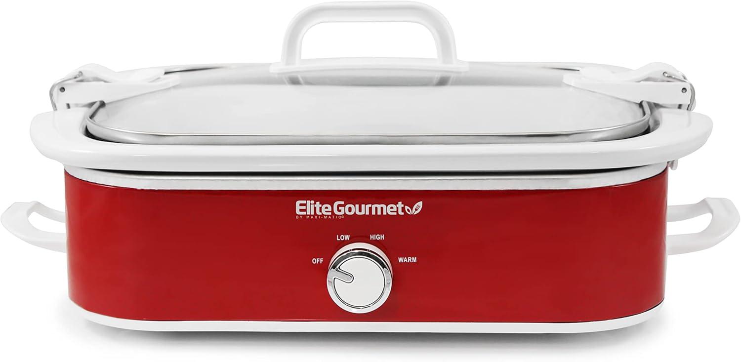 imageElite Gourmet MST5240SS Crock Slow Cooker Locking Lid Adjustable Temperature Keep Warm Oven ampamp DishwasherSafe Casserole Pan 35Qt Capacity Stainless SteelRed