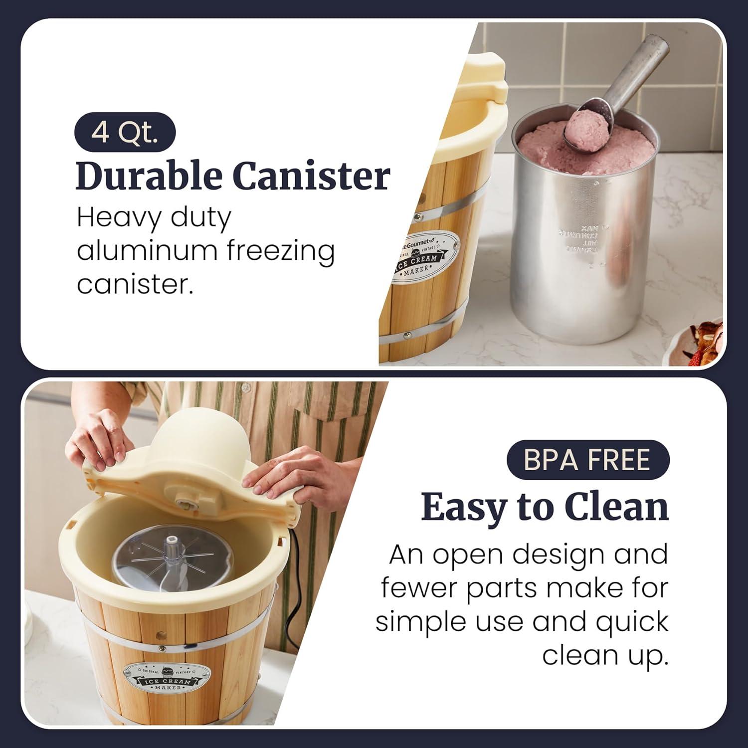 imageElite Gourmet MaxiMatic EIM924L 4 quart Old Fashioned Electric Ice Cream Maker Pine BucketCream
