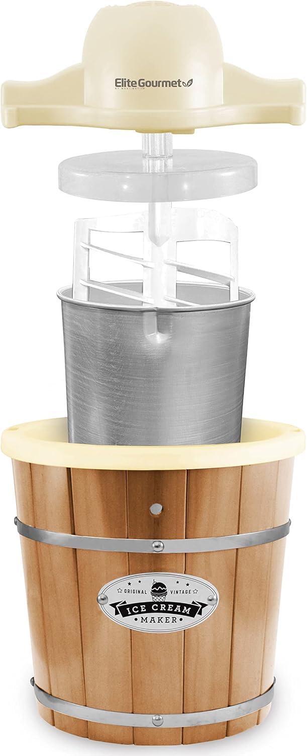 imageElite Gourmet MaxiMatic EIM924L 4 quart Old Fashioned Electric Ice Cream Maker Pine BucketCream
