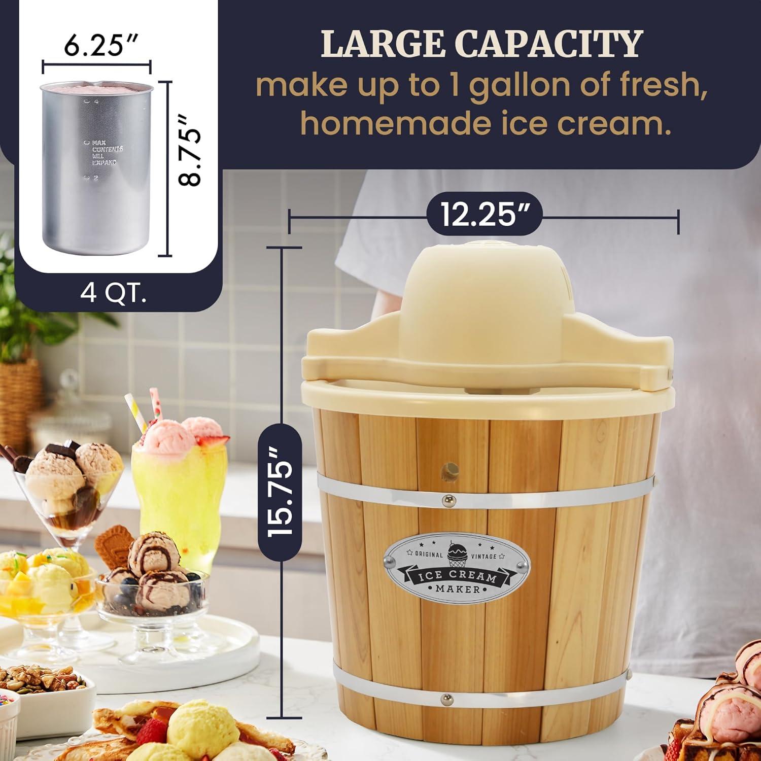 imageElite Gourmet MaxiMatic EIM924L 4 quart Old Fashioned Electric Ice Cream Maker Pine BucketCream