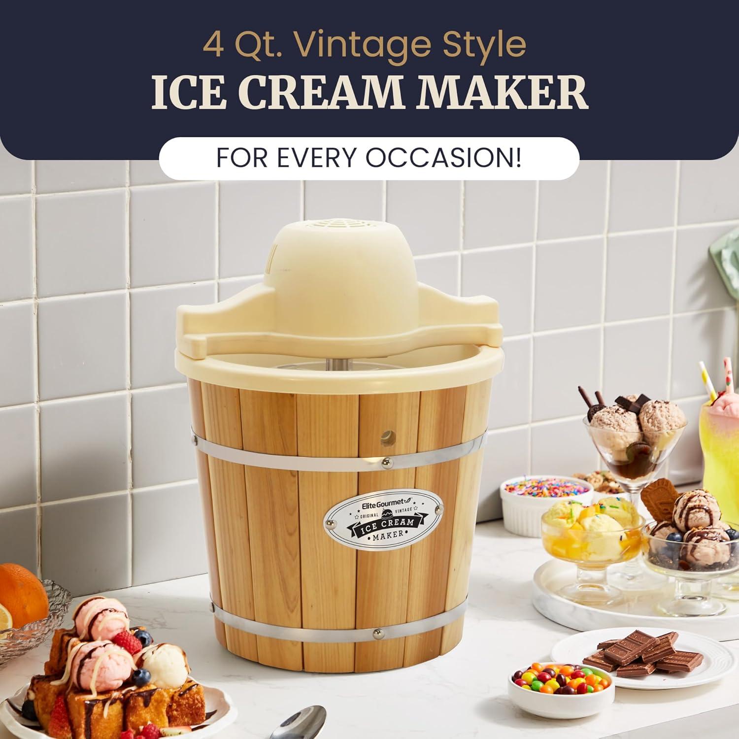 imageElite Gourmet MaxiMatic EIM924L 4 quart Old Fashioned Electric Ice Cream Maker Pine BucketCream