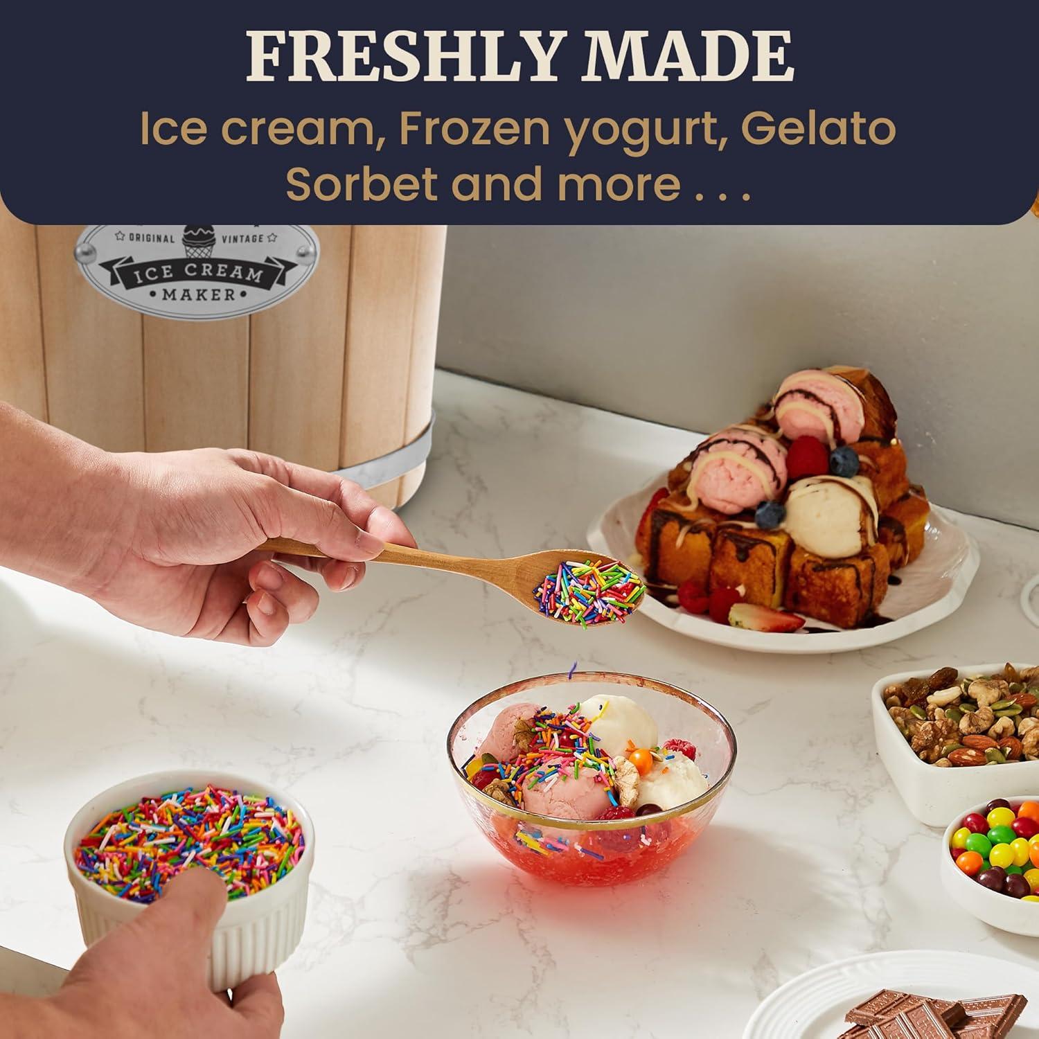 imageElite Gourmet MaxiMatic EIM924L 4 quart Old Fashioned Electric Ice Cream Maker Pine BucketCream