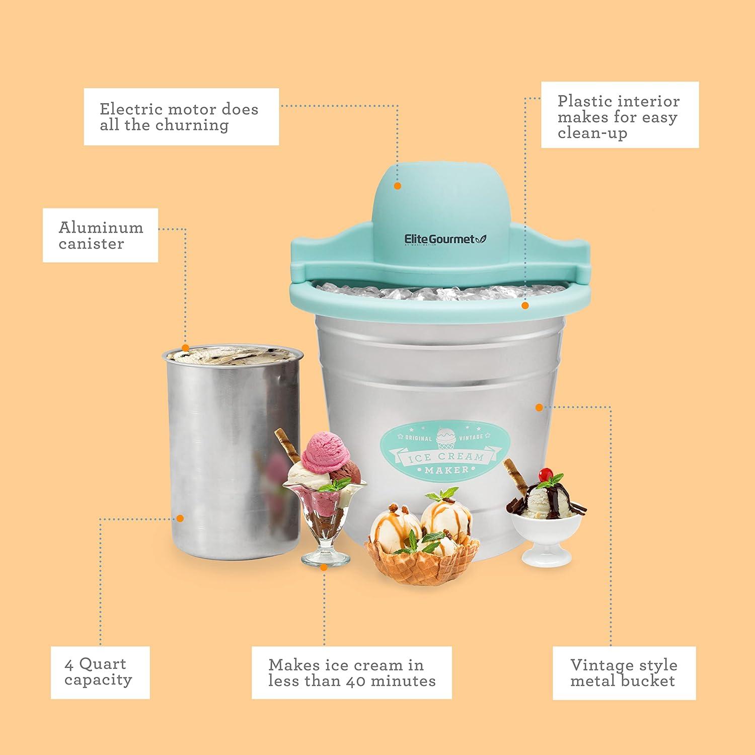 imageElite Gourmet MaxiMatic EIM924L 4 quart Old Fashioned Electric Ice Cream Maker Pine BucketMint