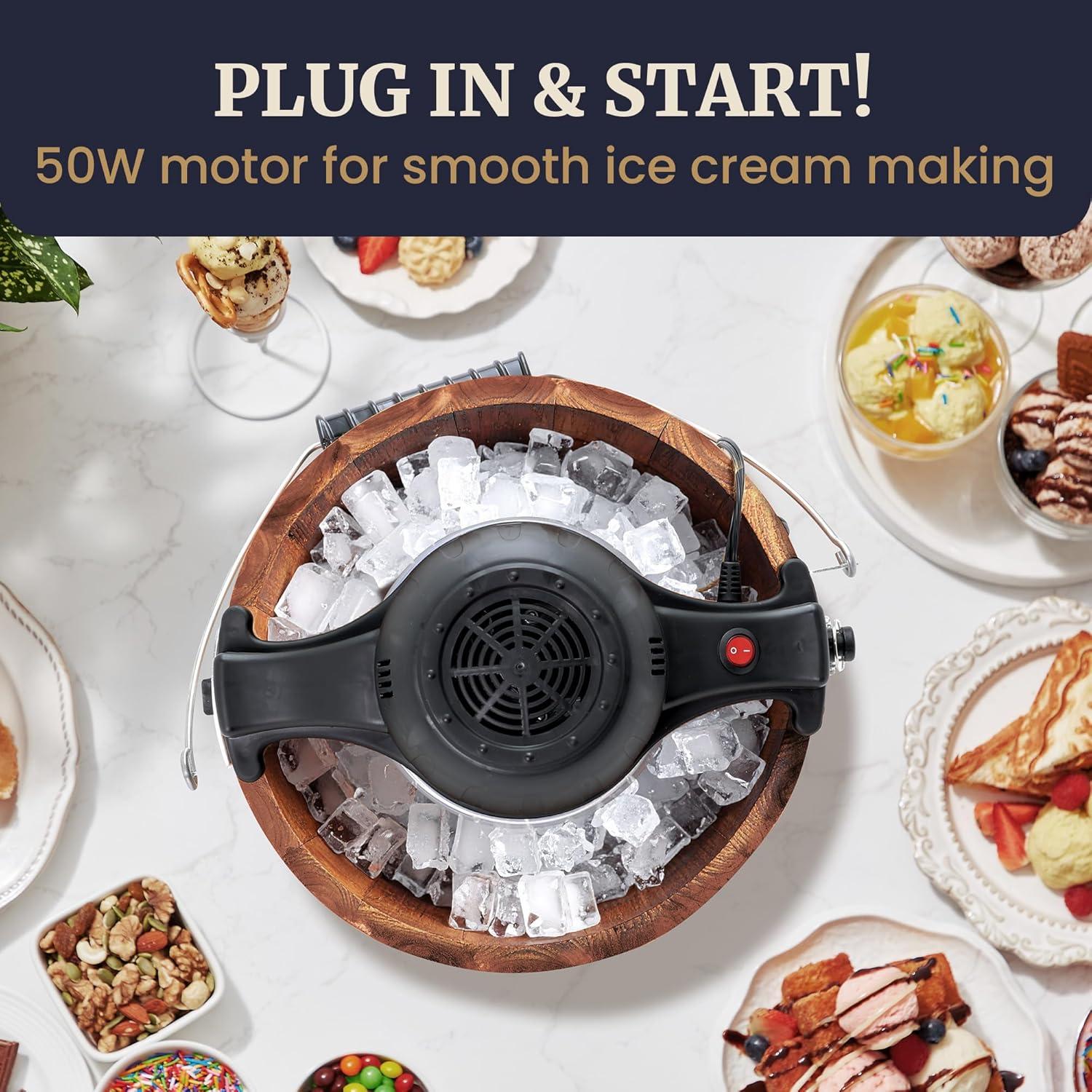 imageElite Gourmet MaxiMatic EIM924L 4 quart Old Fashioned Electric Ice Cream Maker Pine BucketWalnut