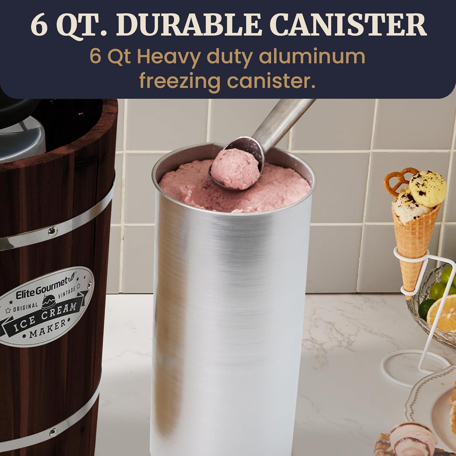 imageElite Gourmet MaxiMatic EIM924L 4 quart Old Fashioned Electric Ice Cream Maker Pine BucketWalnut
