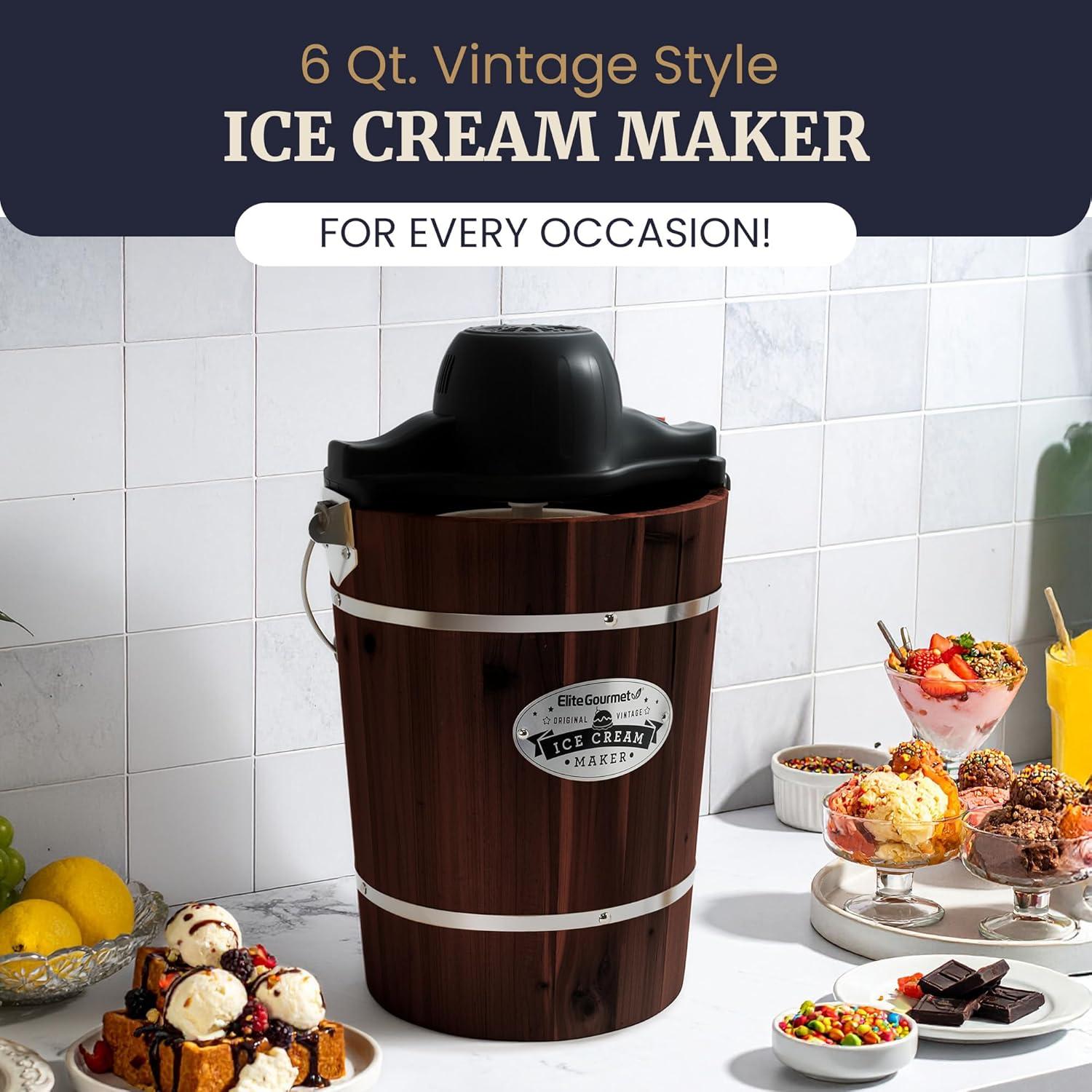 imageElite Gourmet MaxiMatic EIM924L 4 quart Old Fashioned Electric Ice Cream Maker Pine BucketWalnut