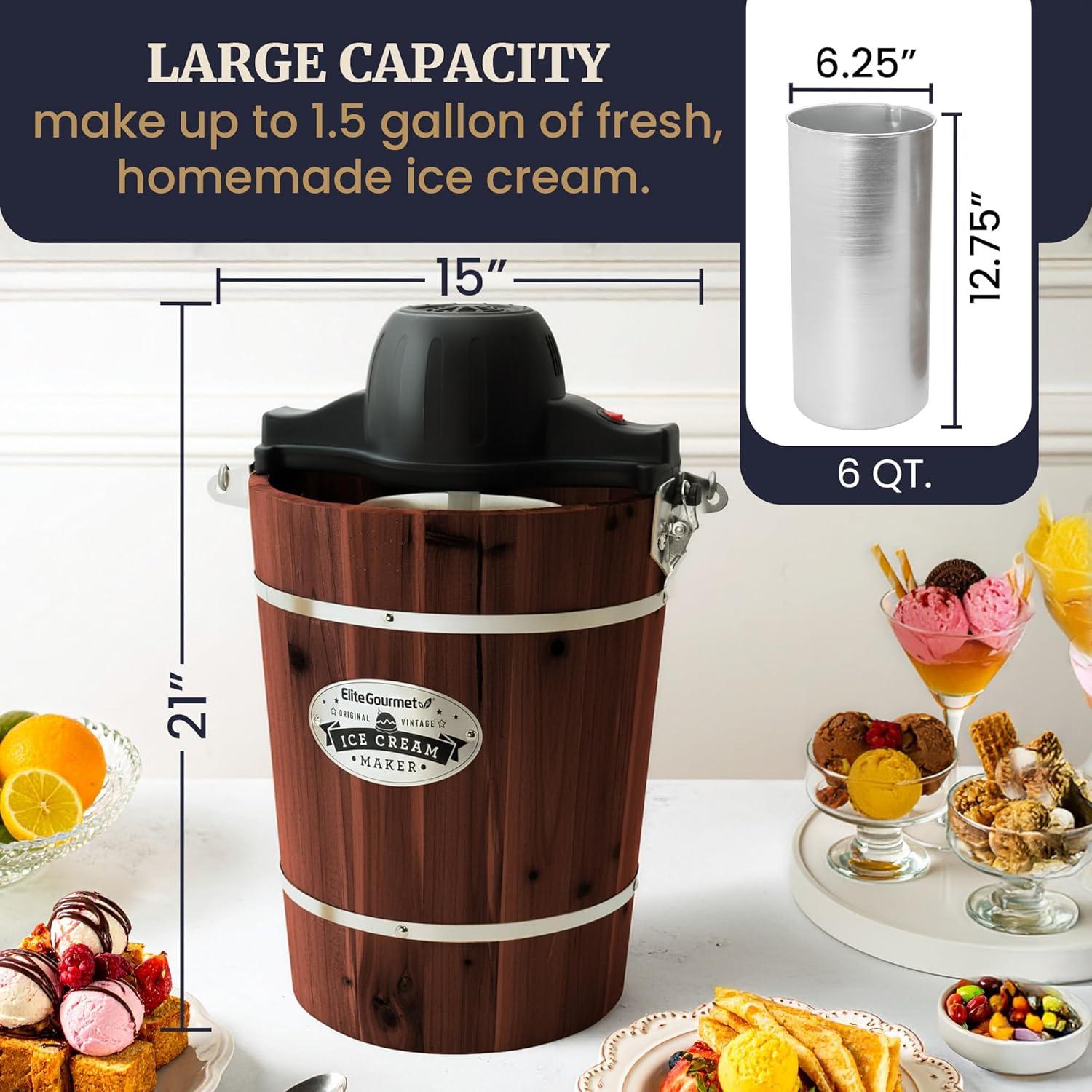 imageElite Gourmet MaxiMatic EIM924L 4 quart Old Fashioned Electric Ice Cream Maker Pine BucketWalnut