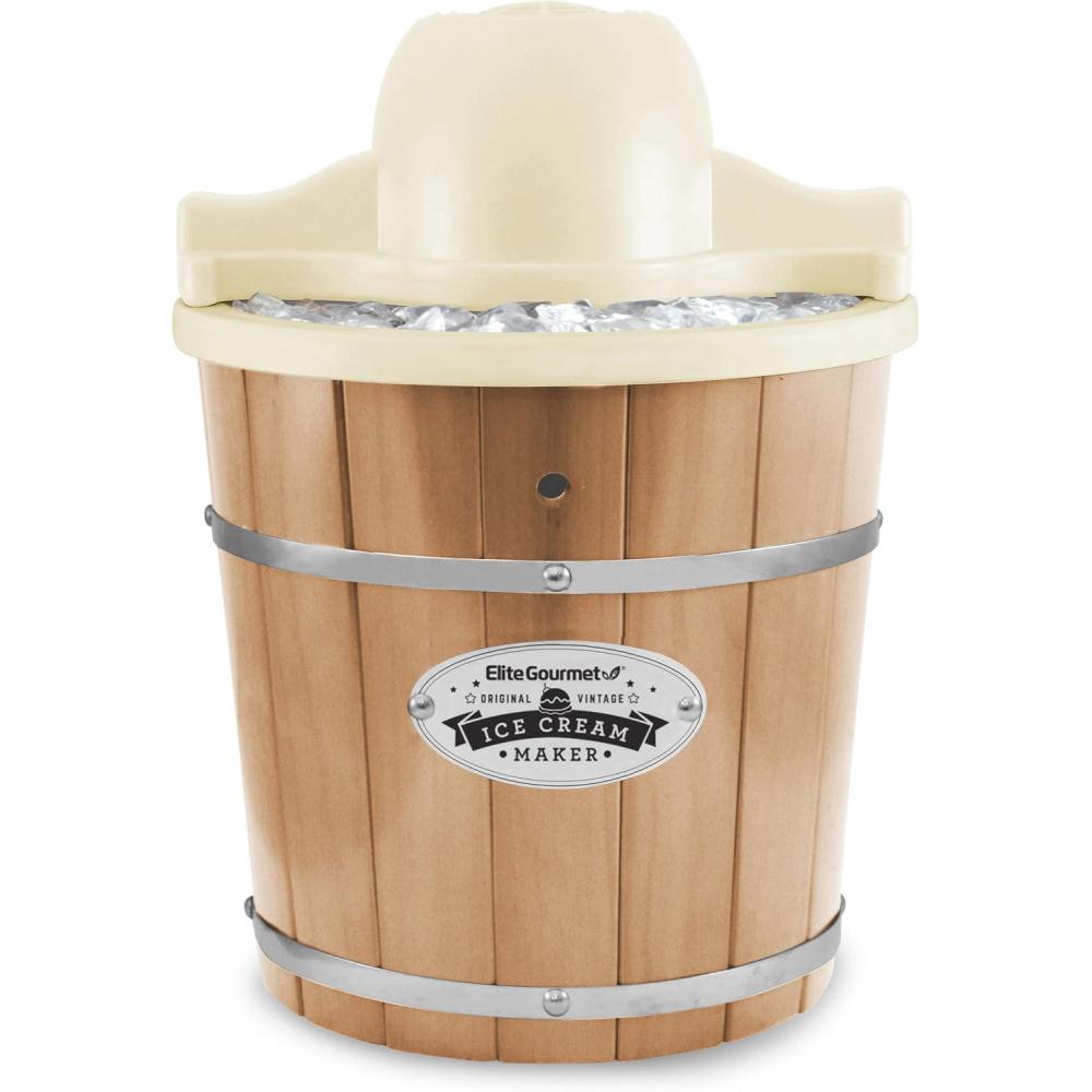 imageElite Gourmet MaxiMatic EIM924L 4 quart Old Fashioned Electric Ice Cream Maker Pine BucketCream