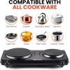 imageElite Gourmet EDB302BF Countertop Double Cast Iron Burner 1500 Watts Electric Hot Plate Temperature Controls Power Indicator Lights Easy to Clean BlackDouble