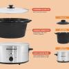 imageElite Gourmet MST1234B 6 Quart Diamond Pattern Slow Cooker Removable DishwasherSafe Stoneware Pot with Tempered Glass Lid CoolTouch Handles 6 Quart Black5 Quarts