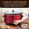 imageElite Gourmet MST900RXT Electric Ceramic XL Jumbo Slow Cooker Adjustable Temp Entrees Sauces Stews ampamp Dips Dishwasher Safe Glass Lid ampamp Crock 85Qt MetallicRed