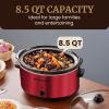imageElite Gourmet MST900RXT Electric Ceramic XL Jumbo Slow Cooker Adjustable Temp Entrees Sauces Stews ampamp Dips Dishwasher Safe Glass Lid ampamp Crock 85Qt MetallicRed
