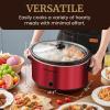 imageElite Gourmet MST900RXT Electric Ceramic XL Jumbo Slow Cooker Adjustable Temp Entrees Sauces Stews ampamp Dips Dishwasher Safe Glass Lid ampamp Crock 85Qt MetallicRed