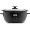 imageElite Gourmet MST1234B 6 Quart Diamond Pattern Slow Cooker Removable DishwasherSafe Stoneware Pot with Tempered Glass Lid CoolTouch Handles 6 Quart Black6 Quarts
