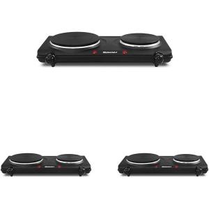 imageElite Gourmet EDB302BF Countertop Double Cast Iron Burner 1500 Watts Electric Hot Plate Temperature Controls Power Indicator Lights Easy to Clean BlackCast Double Pack of 3