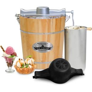 imageElite Gourmet EIM418 Old Fashioned 4 Quart Vintage Walnut Wood Bucket Electric Ice Cream Maker Machine Uses Ice and Rock Salt Churns Ice Cream in MinutesPine