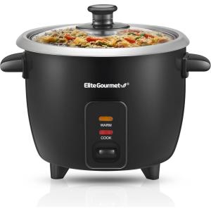 imageElite Gourmet ERC003BX Electric Rice Cooker with Automatic Keep Warm Makes Soups Stews Grains Hot Cereals 6 Cups Cooked 3 Cups Uncooked Black