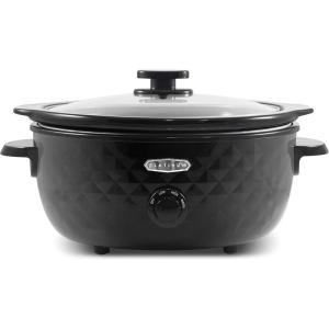 imageElite Gourmet MST1234B 6 Quart Diamond Pattern Slow Cooker Removable DishwasherSafe Stoneware Pot with Tempered Glass Lid CoolTouch Handles 6 Quart Black6 Quarts