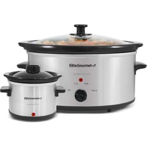 imageElite Gourmet MST1234B 6 Quart Diamond Pattern Slow Cooker Removable DishwasherSafe Stoneware Pot with Tempered Glass Lid CoolTouch Handles 6 Quart Black5 Quarts