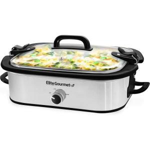 imageElite Gourmet MST5240SS Crock Slow Cooker Locking Lid Adjustable Temperature Keep Warm Oven ampamp DishwasherSafe Casserole Pan 35Qt Capacity Stainless SteelStainless Steel