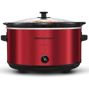 imageElite Gourmet MST900RXT Electric Ceramic XL Jumbo Slow Cooker Adjustable Temp Entrees Sauces Stews ampamp Dips Dishwasher Safe Glass Lid ampamp Crock 85Qt MetallicRed