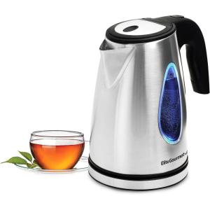 imageElite Gourmet EKT1271 Ultimate 17 Liter Electric Kettle  Stainless Steel Design ampamp Cordless 360 Base Stylish Blue LED Interior Handy Auto ShutOff Function  Quickly Boil Water For Tea ampamp MoreStainless Steel