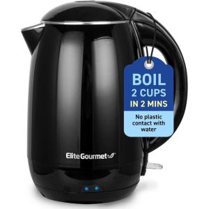 imageElite Gourmet EKT1821 18L Double Wall Insulated CoolTouch 1500W Kettle wStainless Steel Interior ampamp Lid 360 Swivel Base for Cord Free Serving Power On Lever Auto ShutOff Boil Dry Black