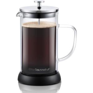 imageElite Gourmet FP1223X French Press 34Ounce Double Wall Insulated Heavy Duty Thick HighHeat Borosilicate Glass BPAFree Cold Brew Coffee Maker 1LiterGlass