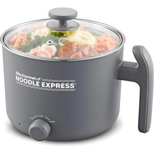 imageElite Gourmet NOODLE EXPRESS Hot Pot Prepare Ramen Rice Soups Stews Boil Water StainlessSteel Interior Glass Lid HighLowOff Settings Grey13 Quarts